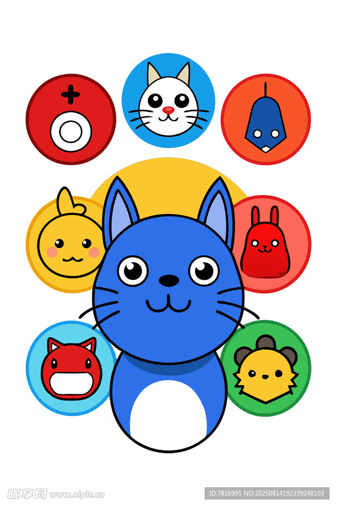 可爱猫咪卡通图标集合