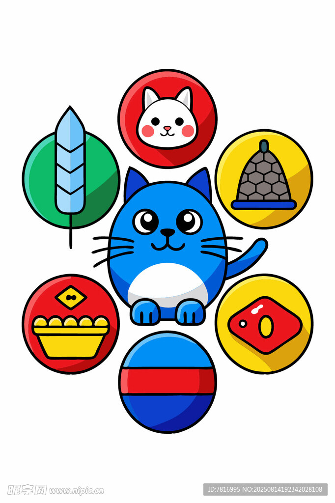 蓝猫与多彩元素组合图