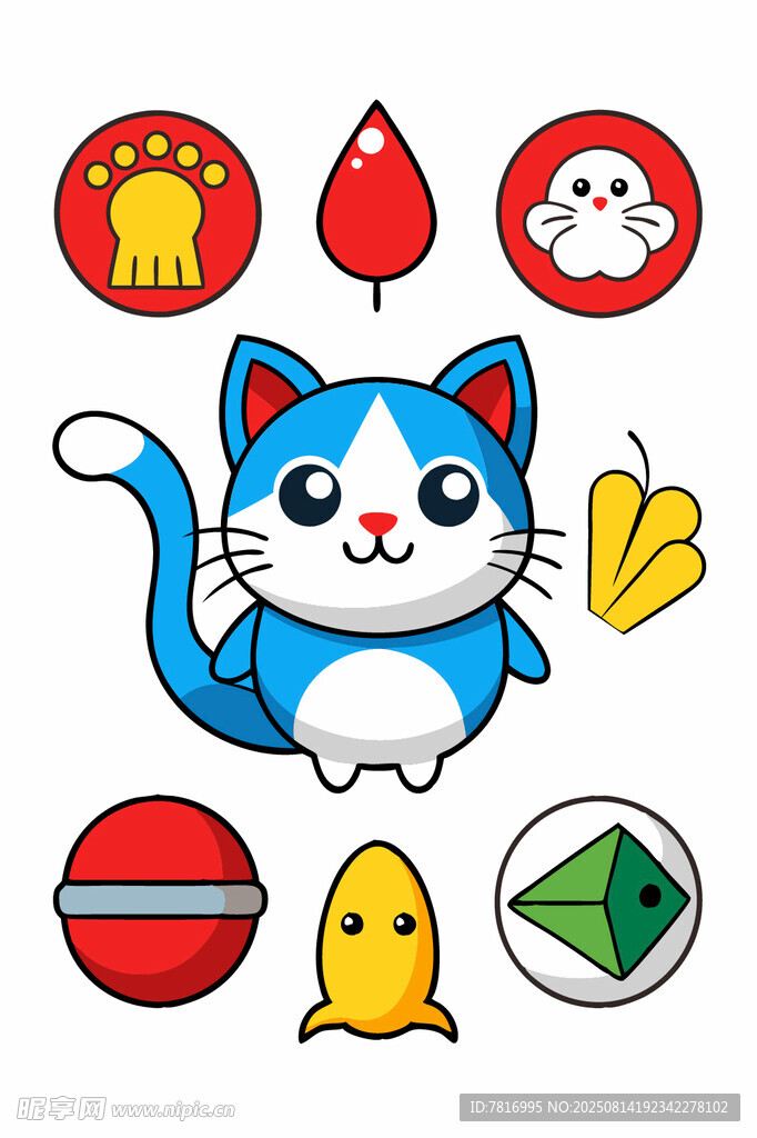 可爱蓝猫与多彩卡通元素