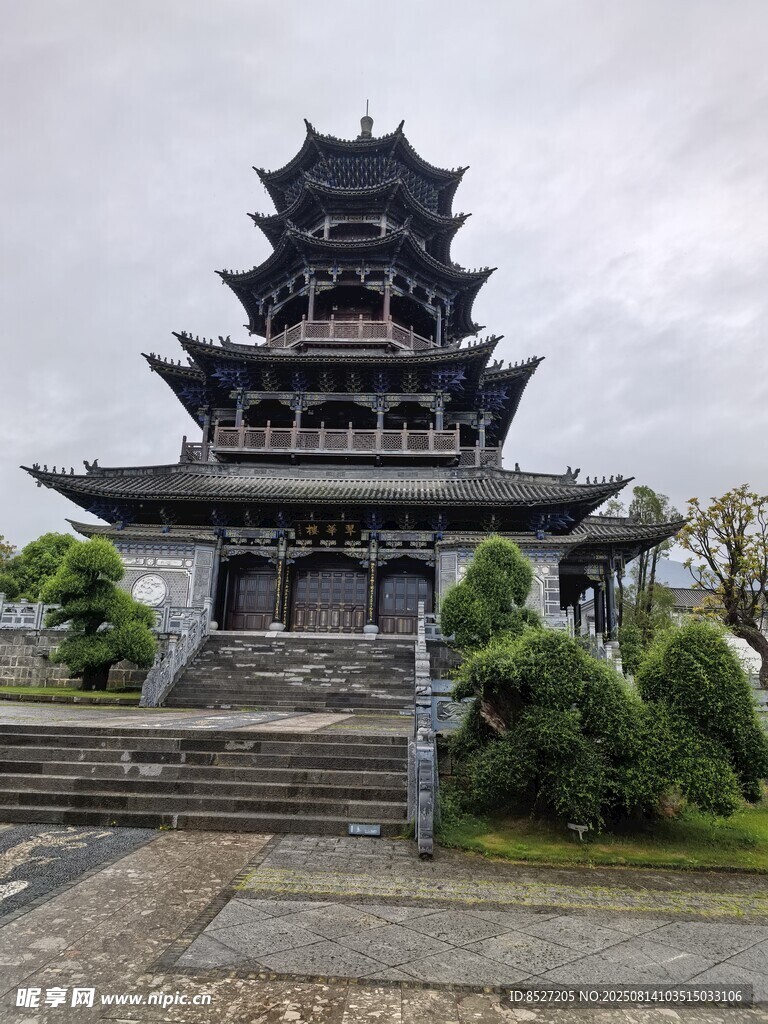 中式古塔楼建筑景观