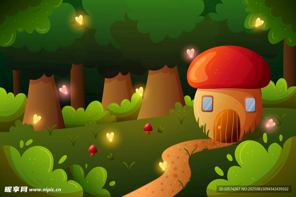 童话蘑菇小屋森林夜景
