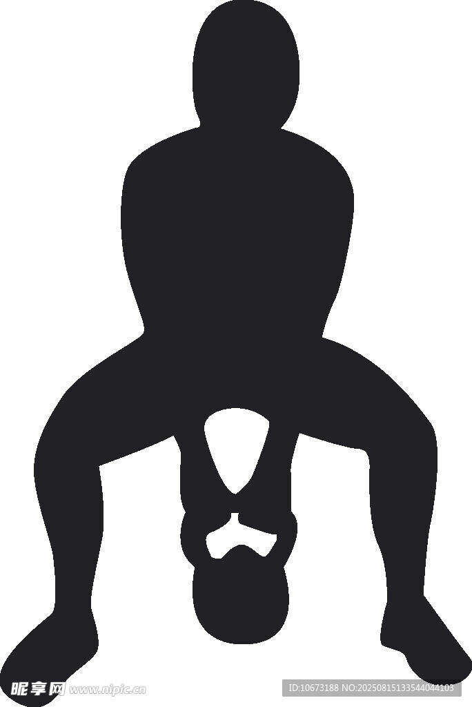 男子蹲姿手持壶铃剪影
