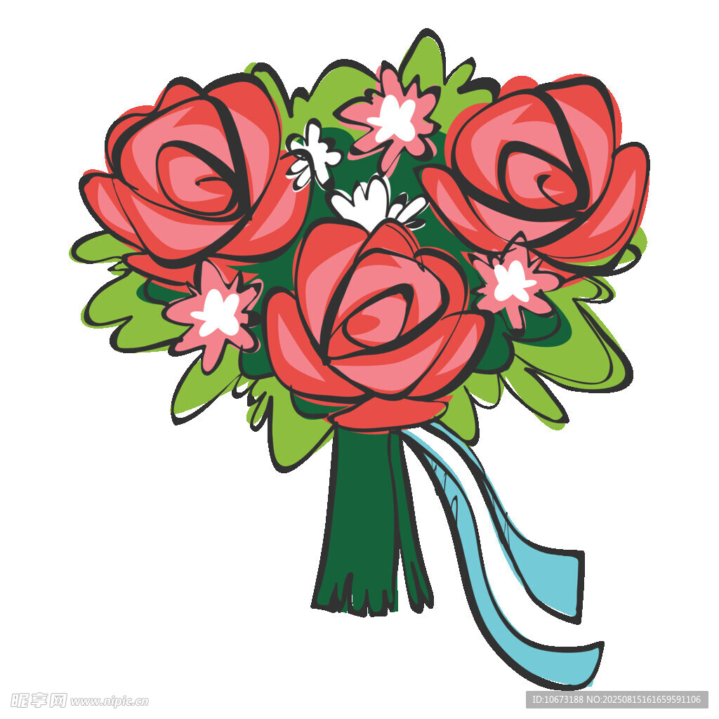 红玫瑰花束插画