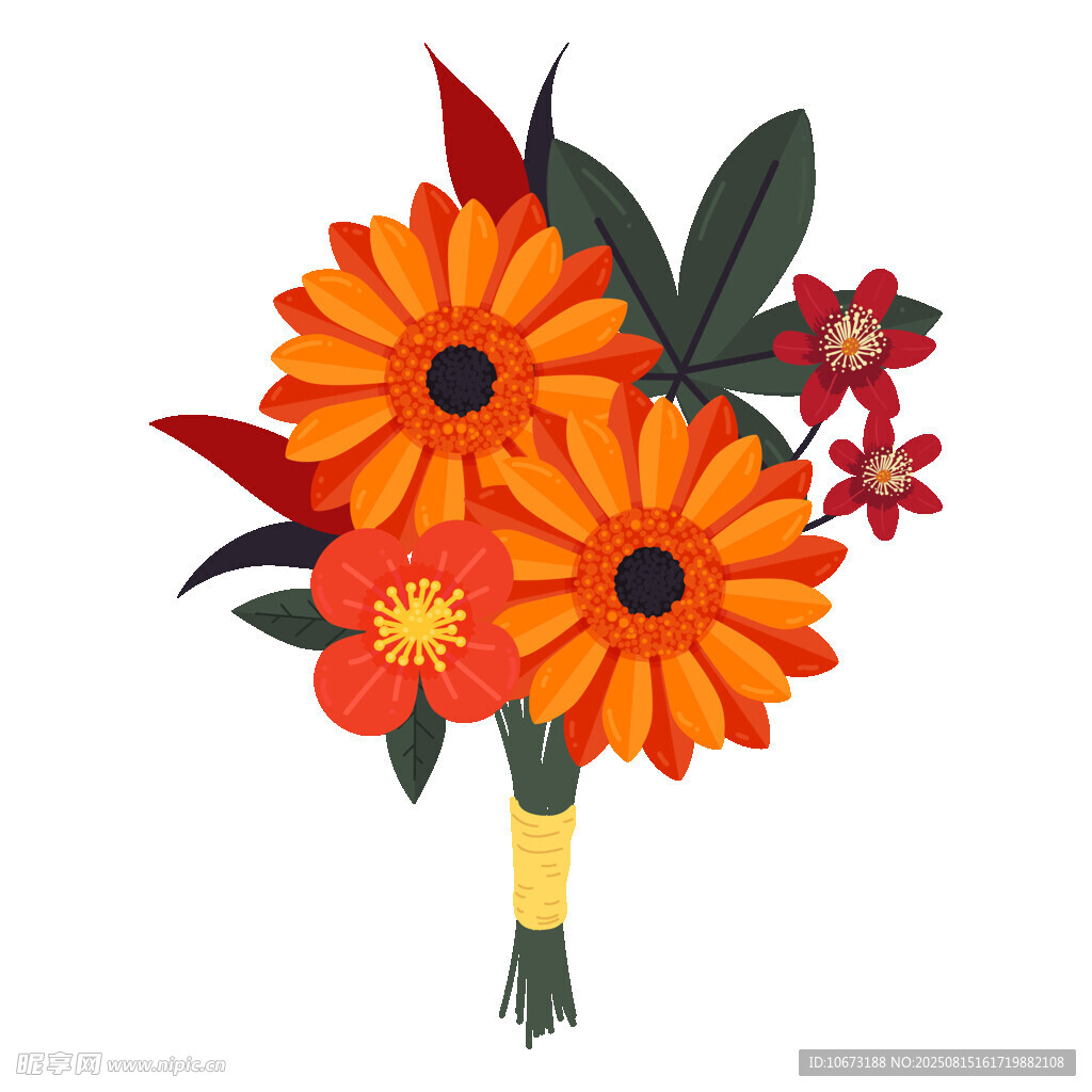 橙色花卉花束插画
