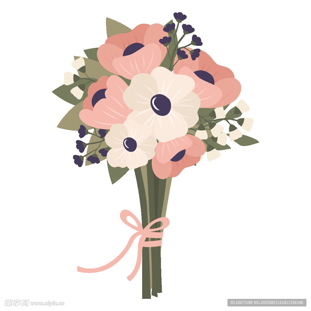 粉色系花卉花束插画