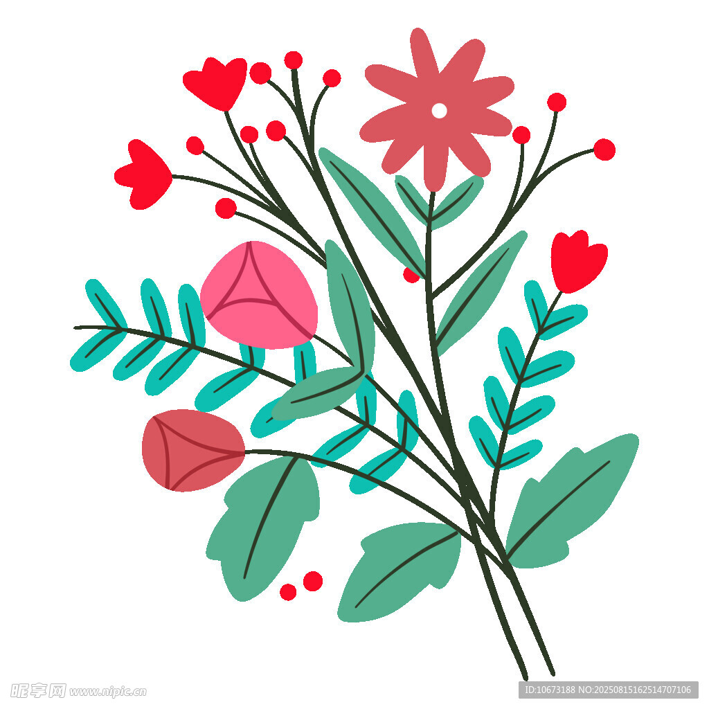 手绘多彩花卉插画