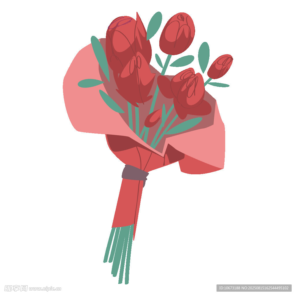 手绘红玫瑰花束插画