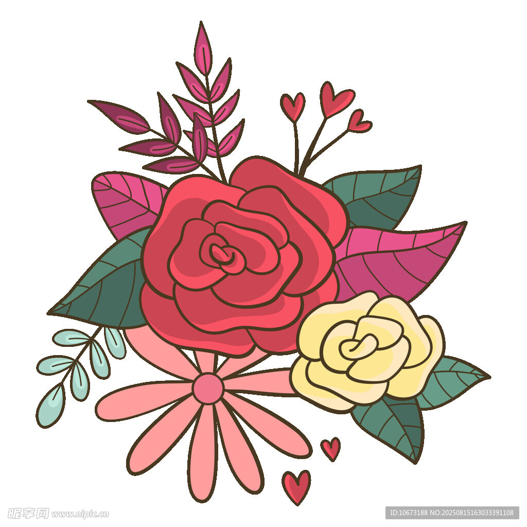 多彩花卉插画浪漫氛围浓