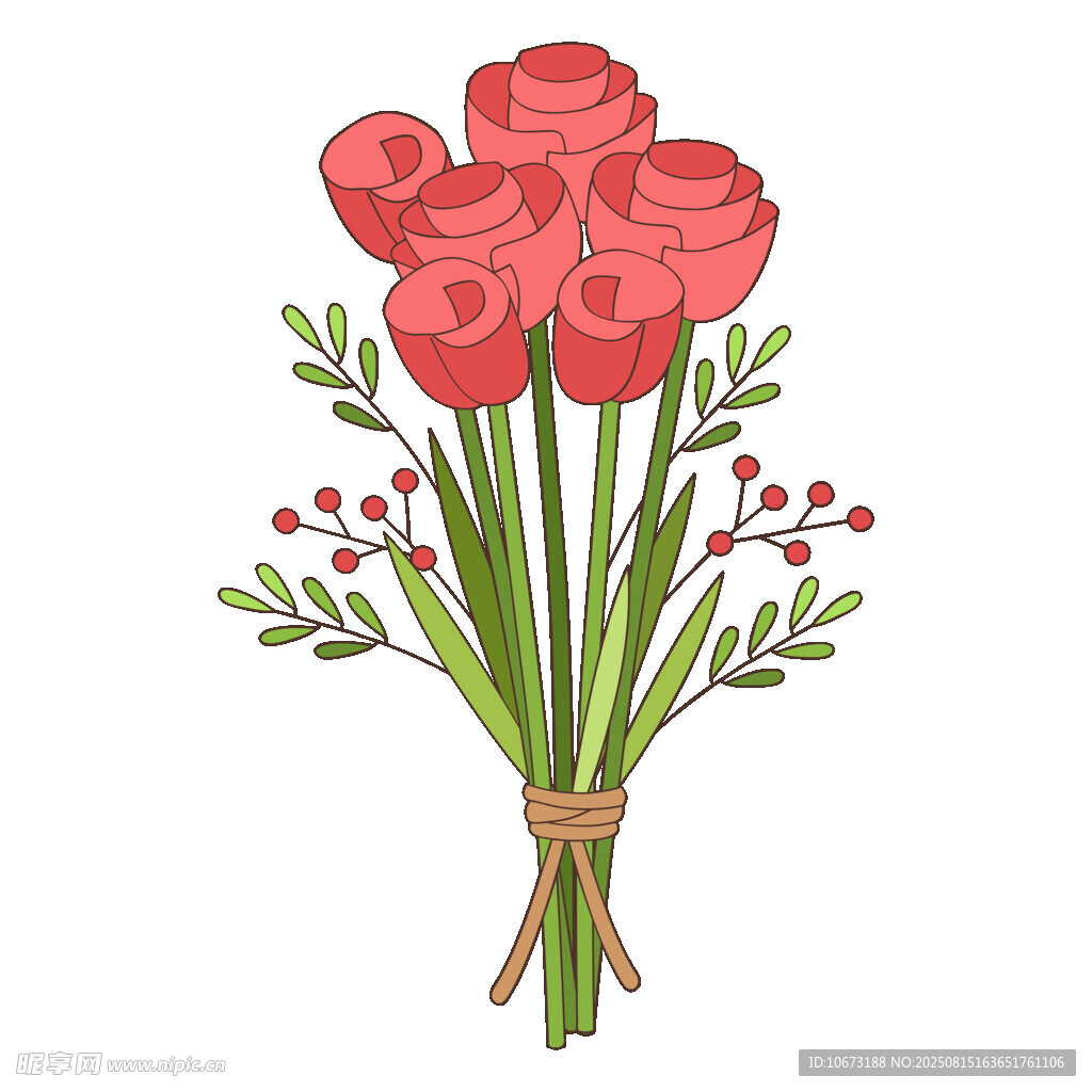 手绘红玫瑰花束插画