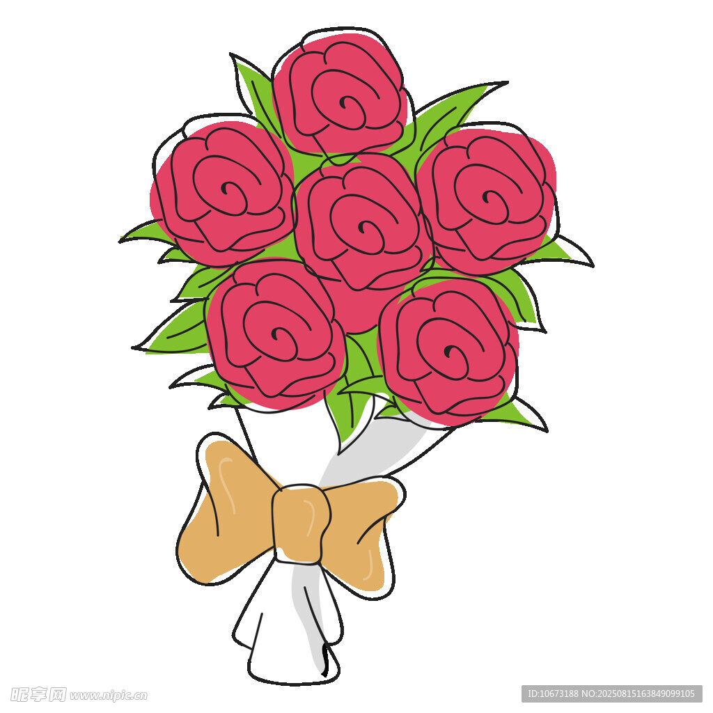 手绘红玫瑰花束装饰图