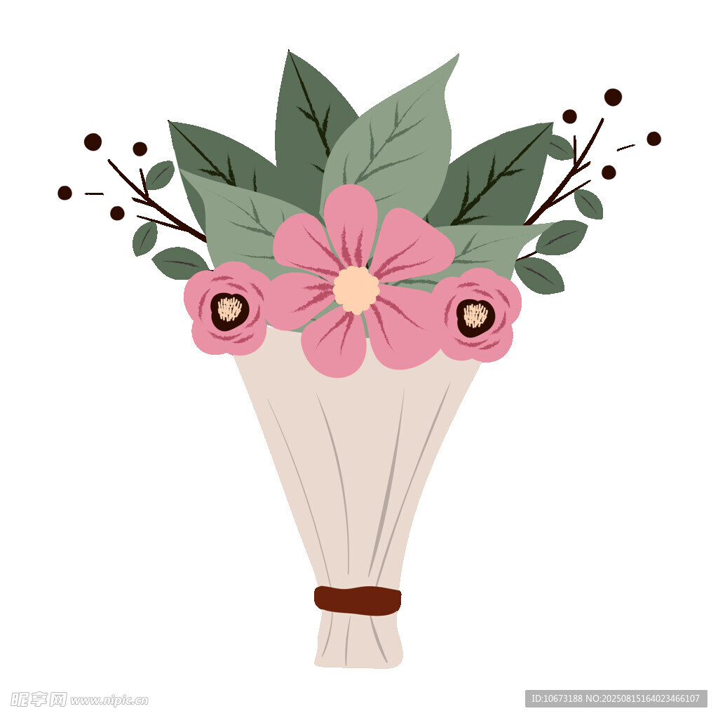 手绘粉色花朵花束插画