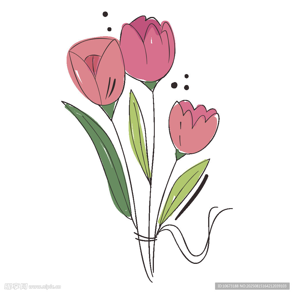手绘粉色郁金香花束