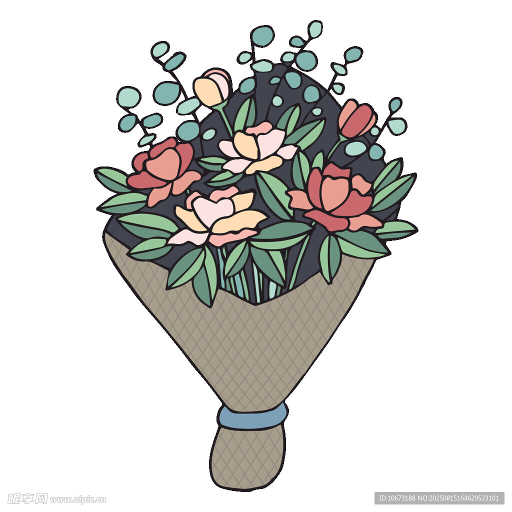 卡通风格的鲜花花束插画