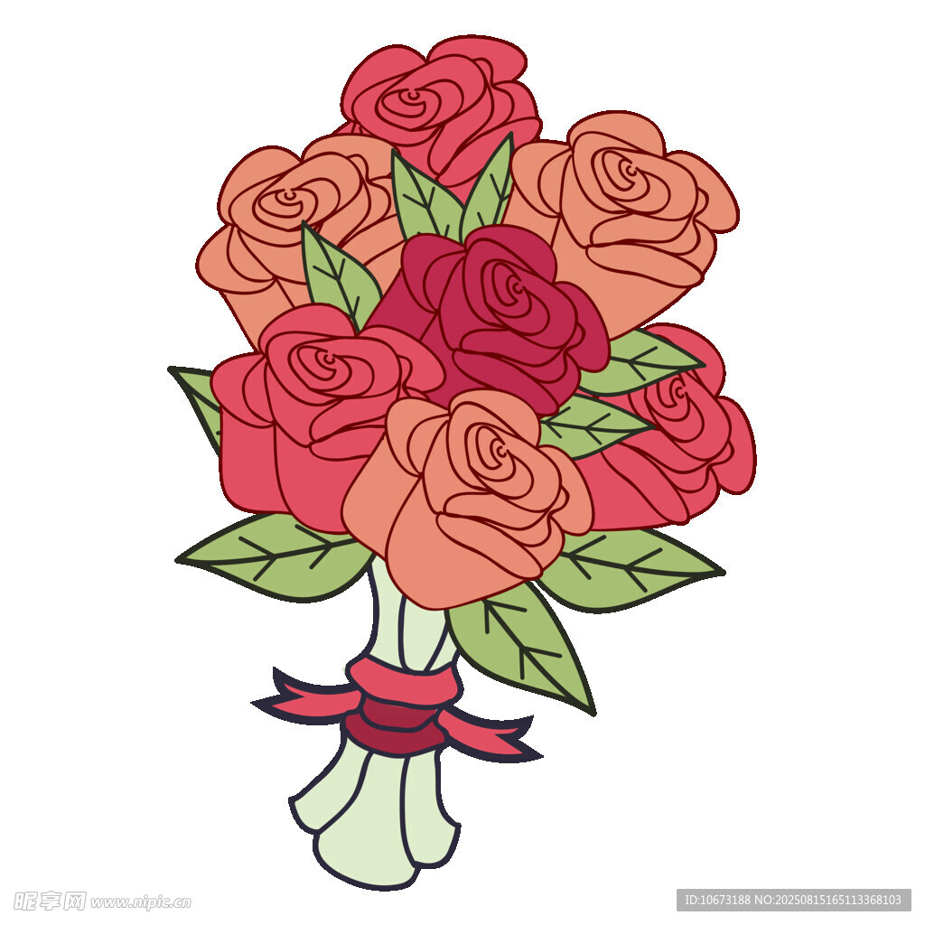 手绘红粉玫瑰花束插画