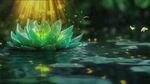 水中绿莲绽放光影迷人梦幻短视频