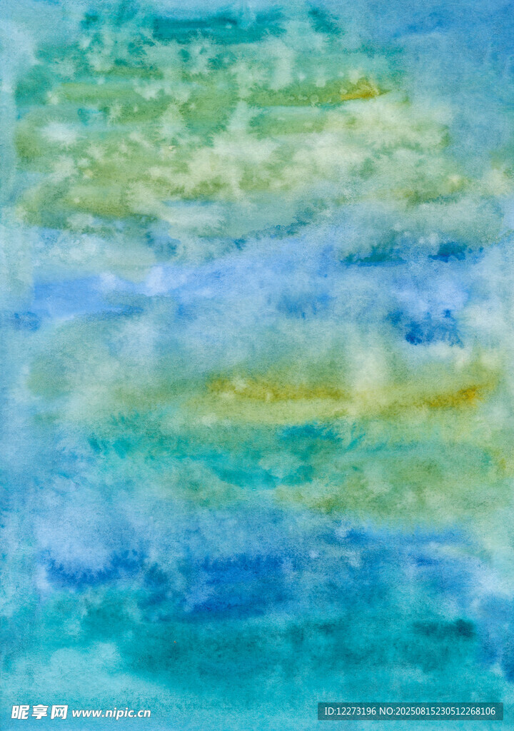 梦幻蓝绿抽象水彩画