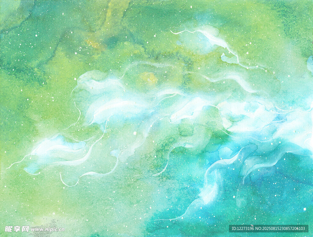 梦幻青绿云雾抽象画