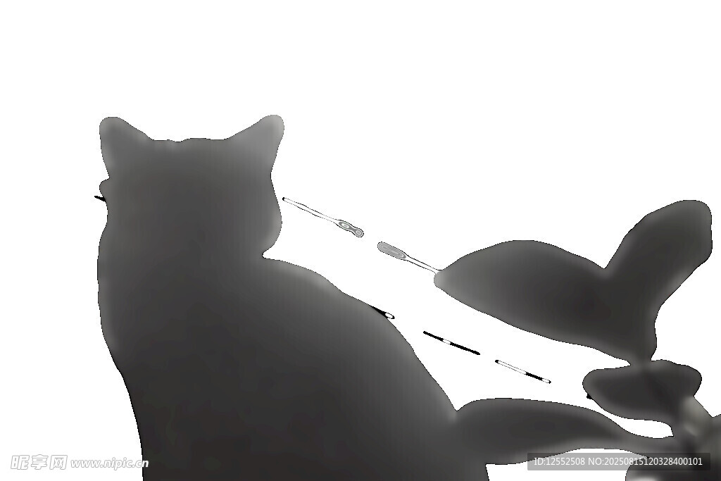 黑猫与植物的剪影画面