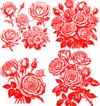 红色剪纸风玫瑰花图案