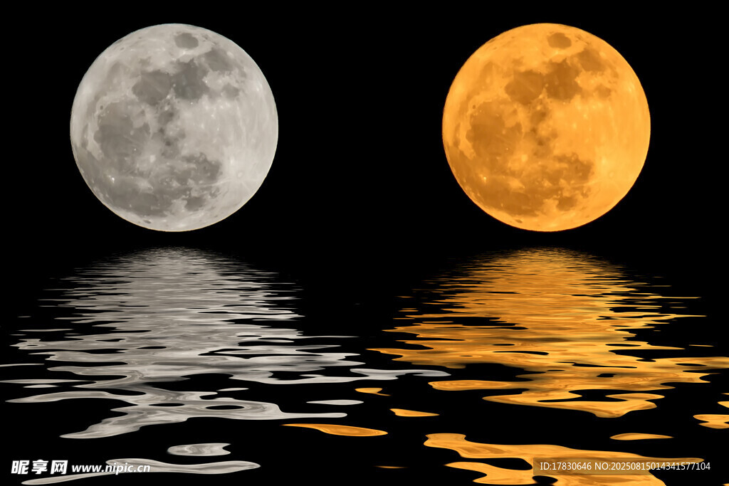 双月映水的梦幻夜景