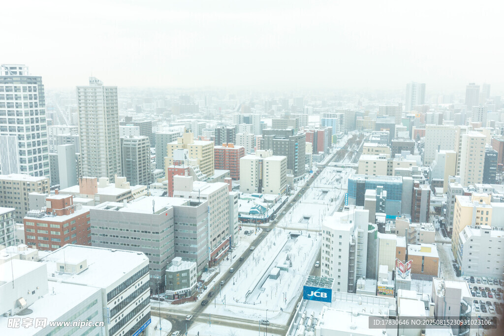 城市雪景俯瞰