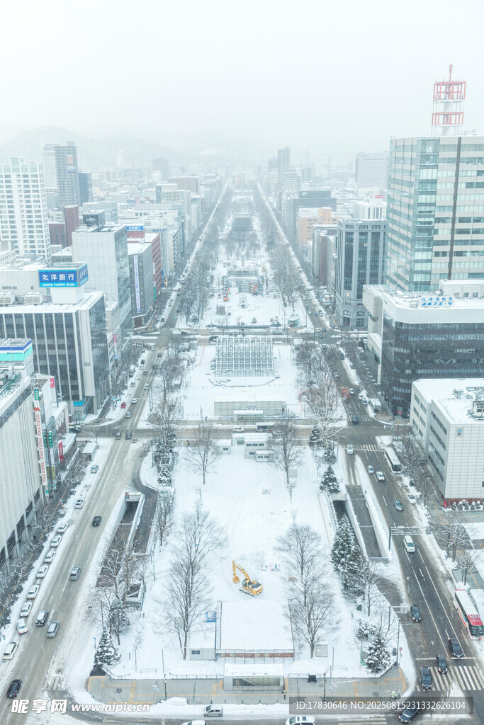 城市雪景俯瞰图