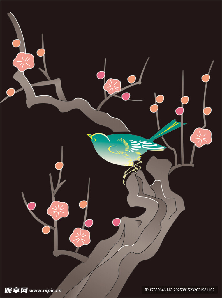 枝头小鸟栖于繁花之树