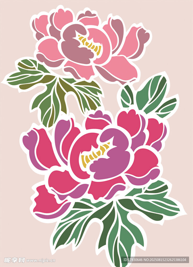 手绘粉色牡丹花图案