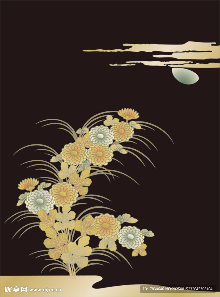 中式古风花卉水墨插画