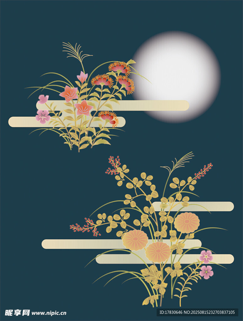 中式花鸟月夜装饰图案