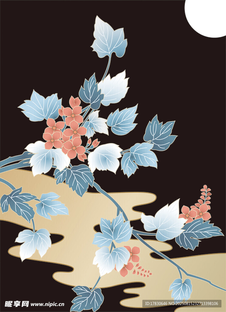 中式花卉月夜装饰画