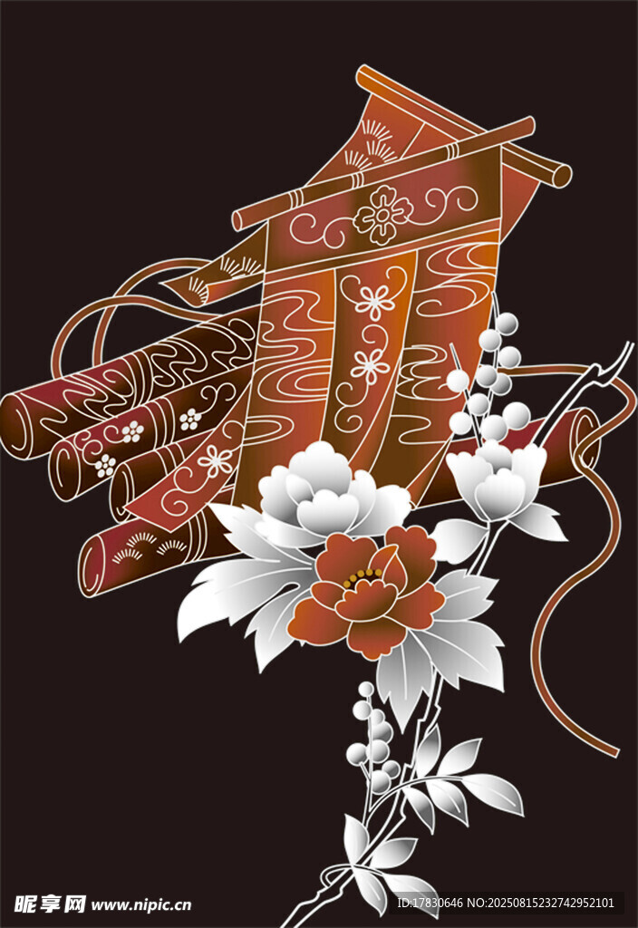 中式刺绣花卉与传统服饰图案