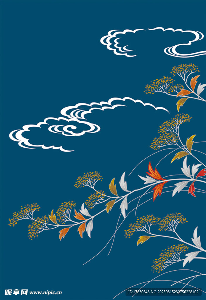 中式花鸟云纹装饰图案