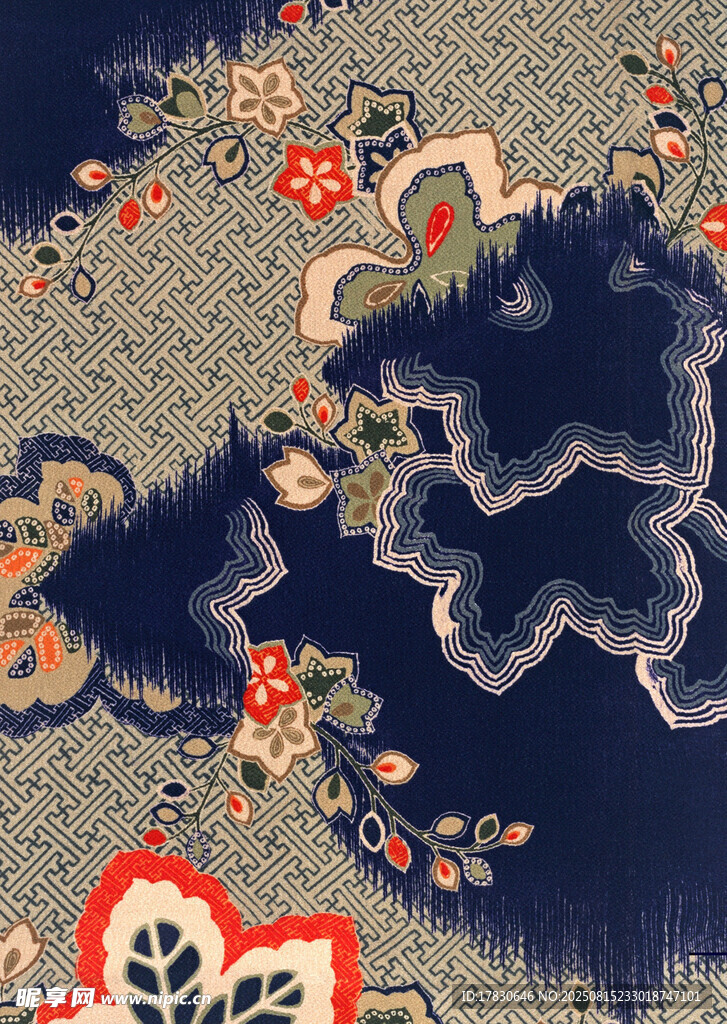 传统日式花卉图案布料