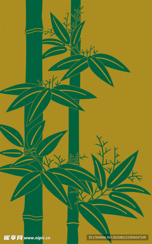 中式风翠绿竹子插画