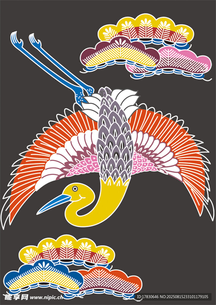 中式仙鹤祥云刺绣图案