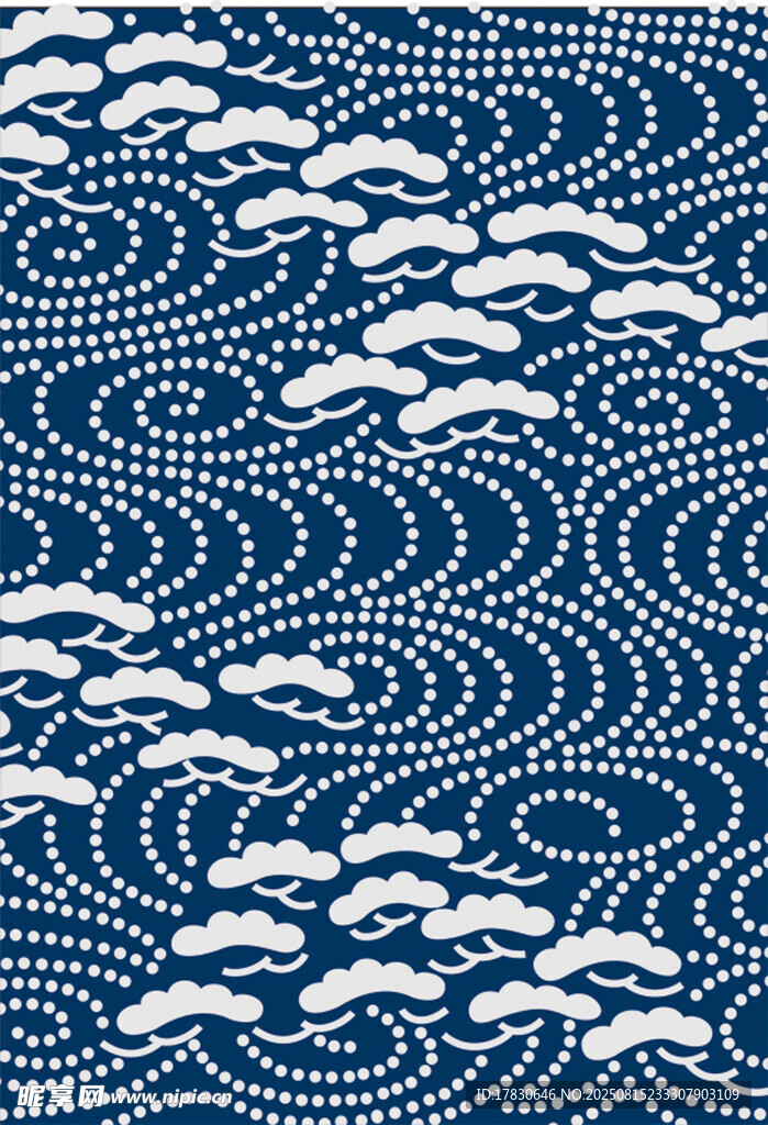 蓝白海浪飞鸟传统图案