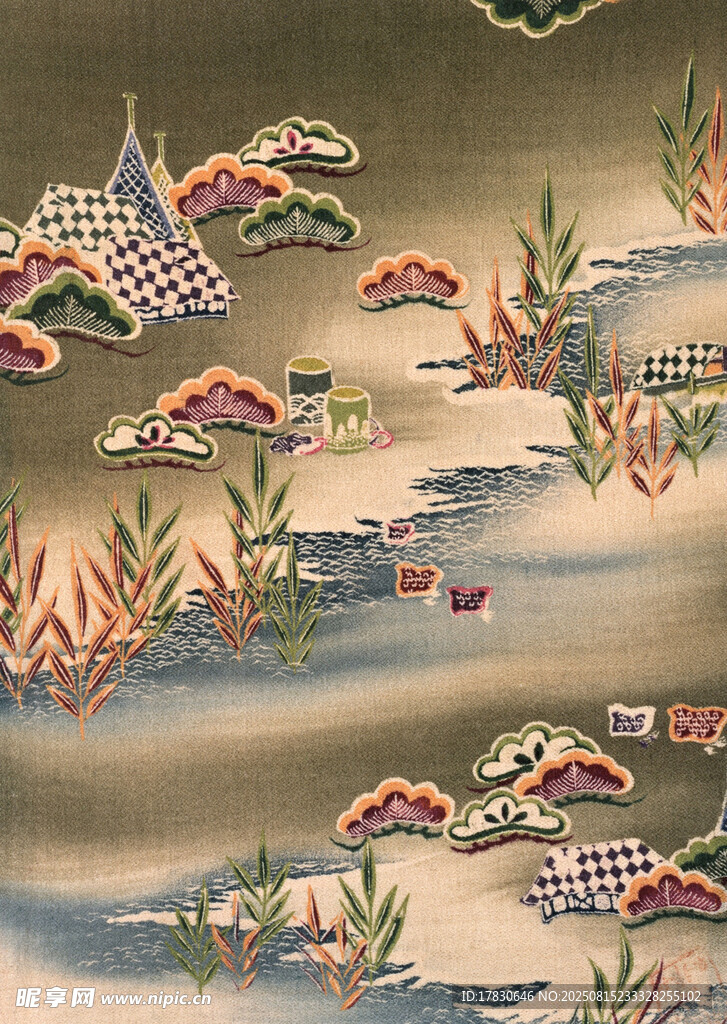 中式传统刺绣风景图案