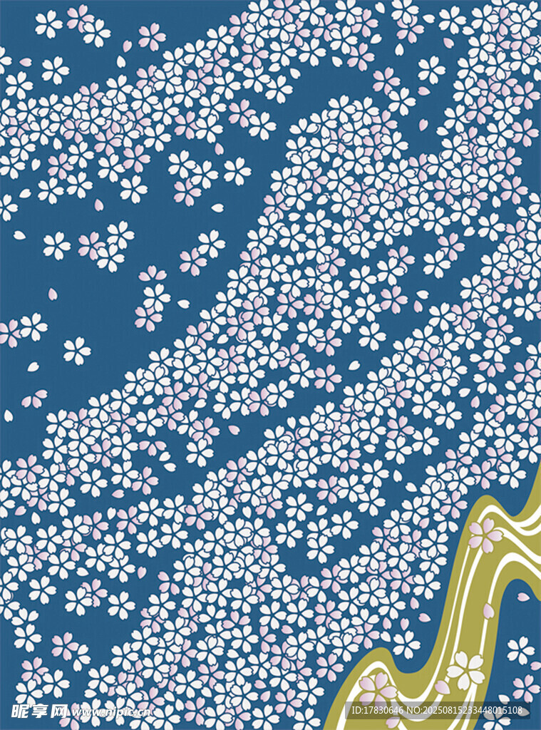 蓝色繁花间的金色曲线