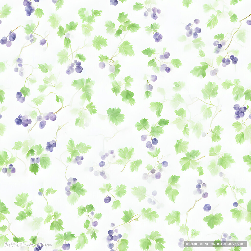 清新绿叶紫花图案背景