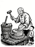 老人小孩传统手工制作场景