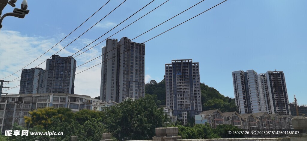 城市高楼与空中电线景观