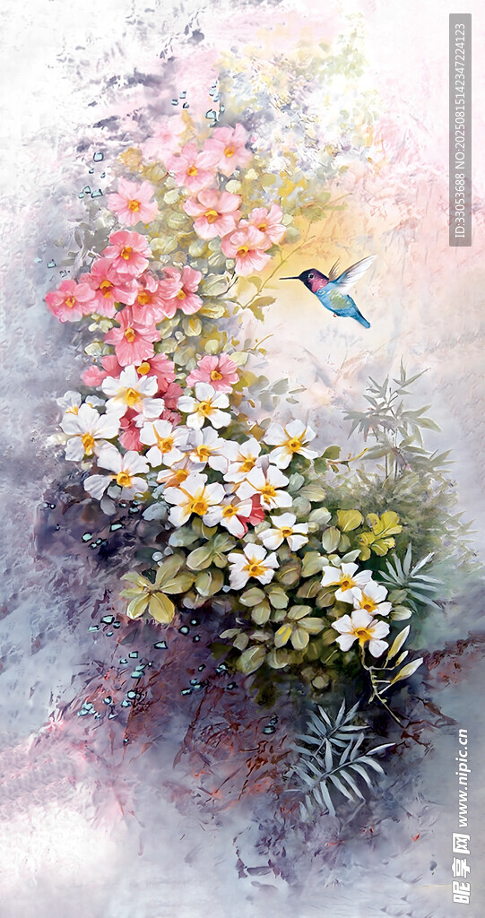 梦幻花丛中的灵动小鸟