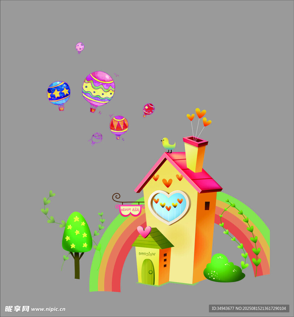 梦幻童话小屋与空中元素