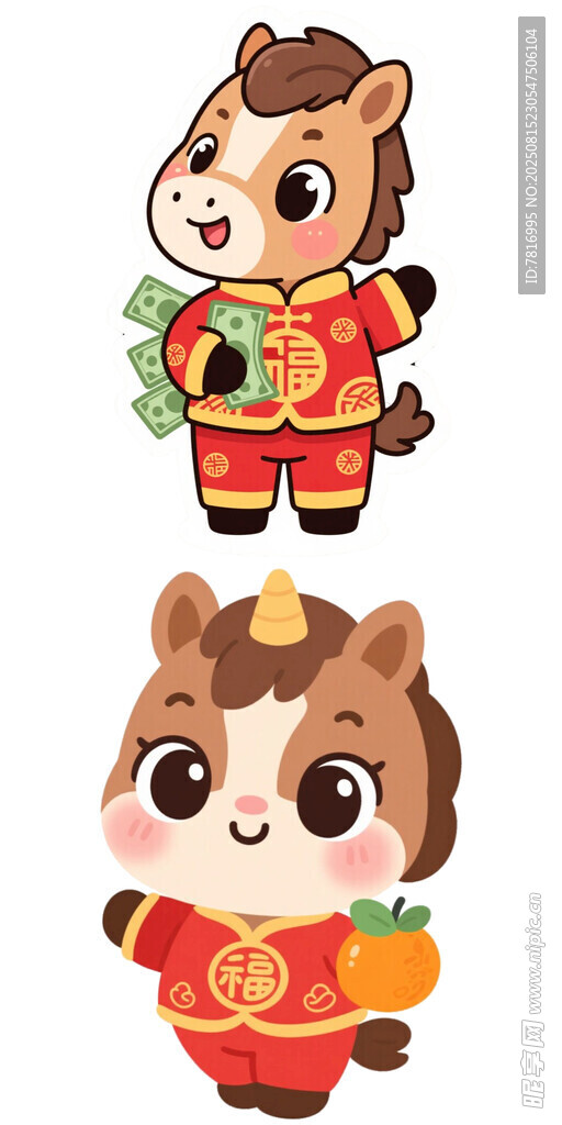 可爱生肖马与鼠新年形象