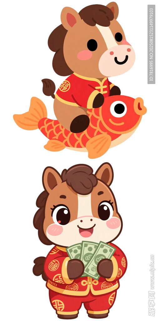 卡通马形象新年主题插画