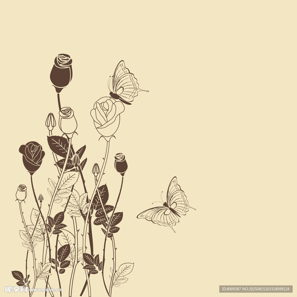 手绘花卉与蝴蝶插画