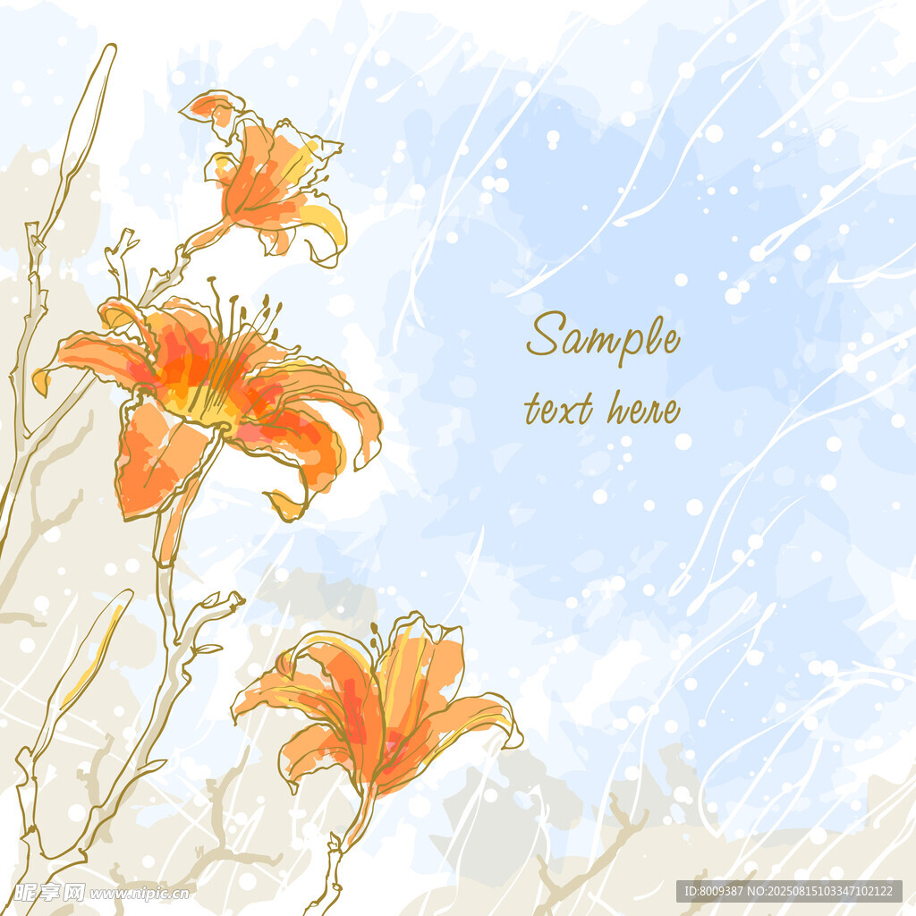 手绘橙色百合花背景图