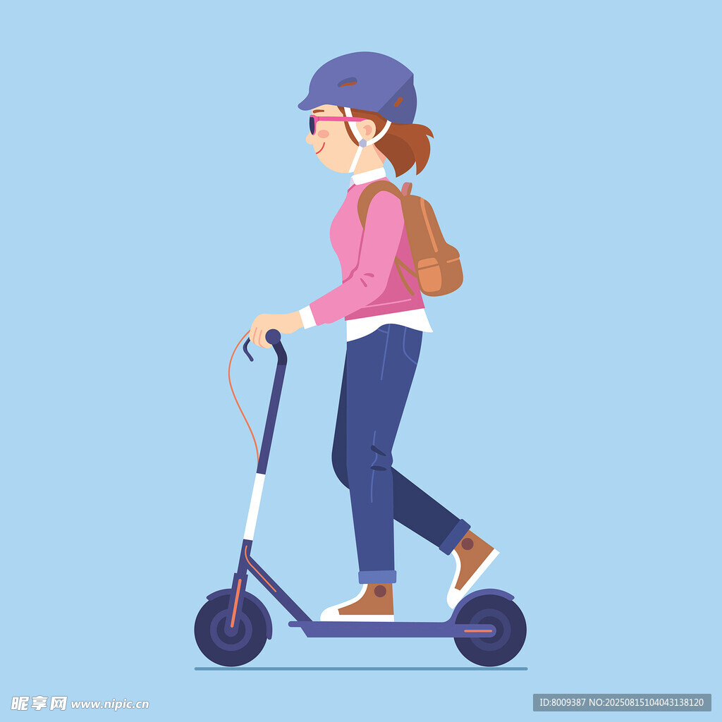 骑电动滑板车的背包女孩