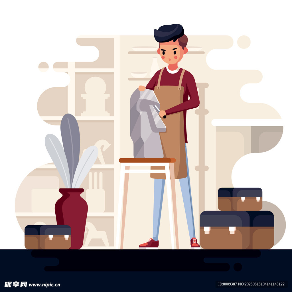 裁缝店内专注工作的裁缝